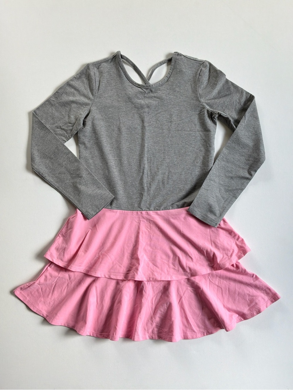 NWT Hanna Andersson Gray and Pink Tiered Skirt Long-Sleeve Dress